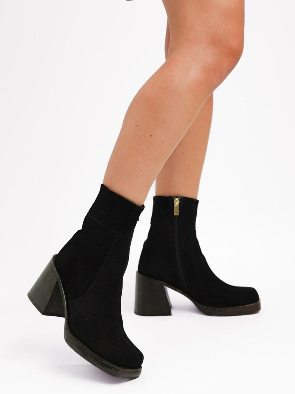 ASOS DESIGN Region Suede Mid-Heel Boots In Black US 9
